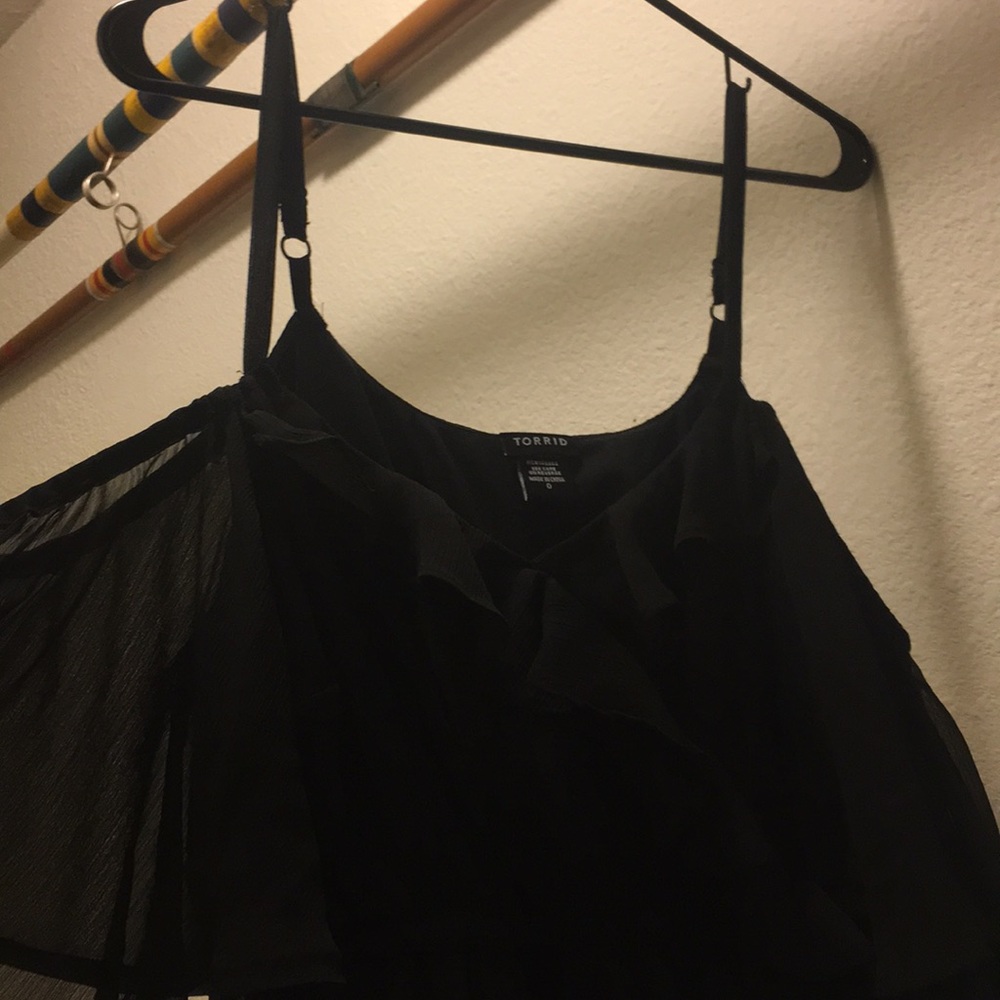 Black Chiffon Cold Shoulder Blouse